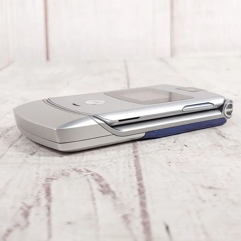 NO BATT Motorola RAZR V3 Flip Cell Phone - CINGULAR SILVER w/ Box Manual, TESTED